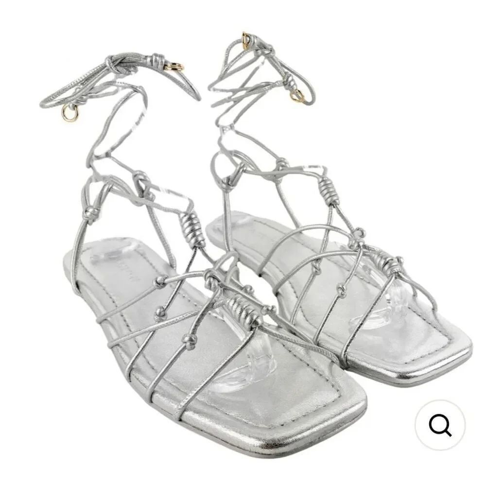 ULLA JOHNSON FREYA FLAT IN METALLIC SILVER NWB Size 38.5/ 8 1/2